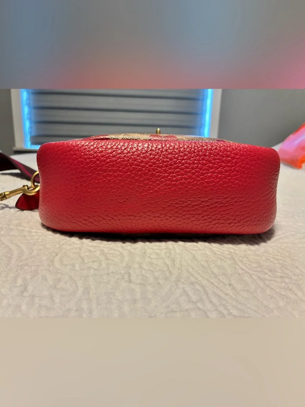 Coach Camera Signature Red Heart Print Crossbody Bag